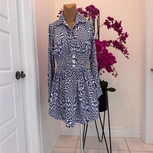 Blue and White Patterned Women's Dress